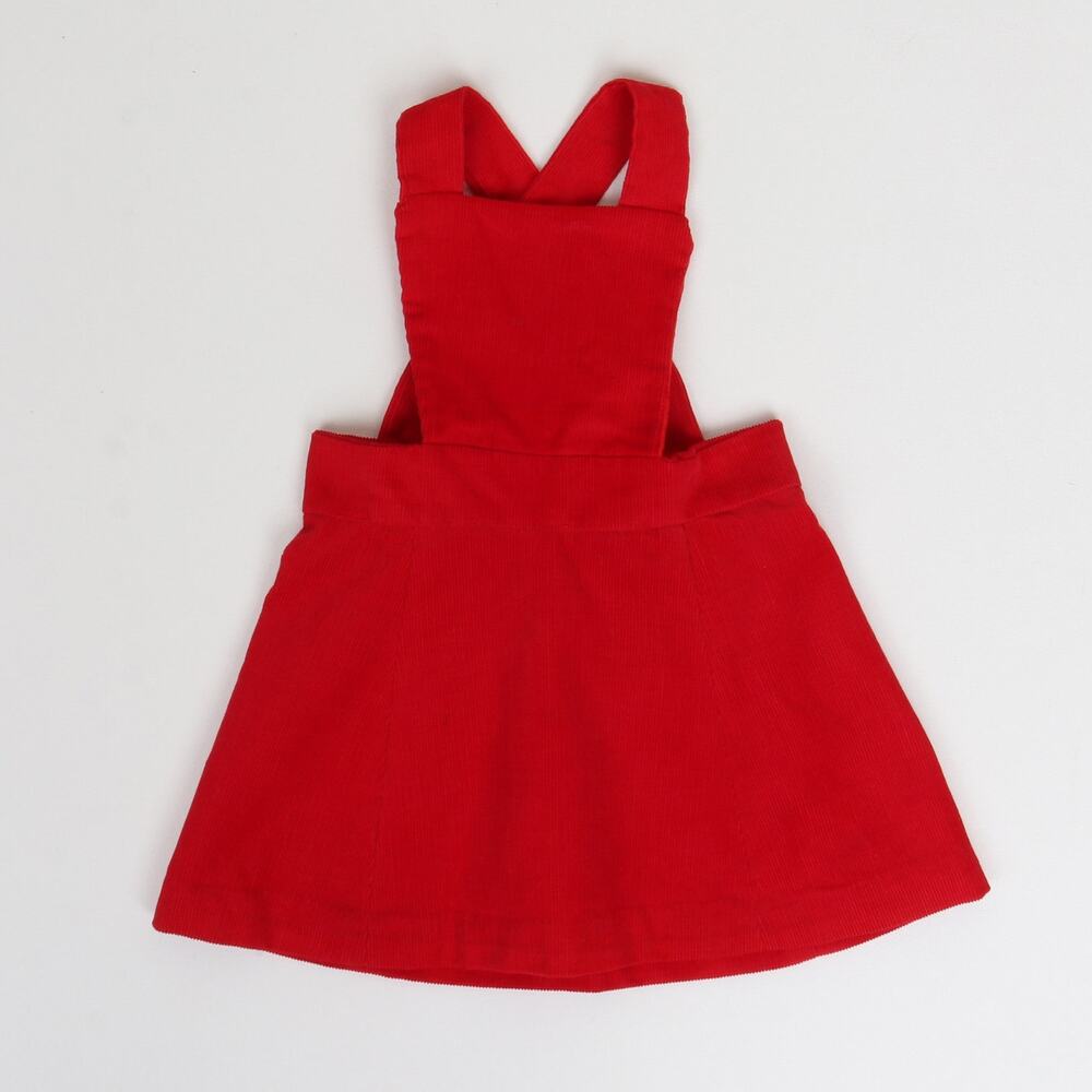 Vintage 1970s Red Cotton Corduroy Jumper Dress Size 2T